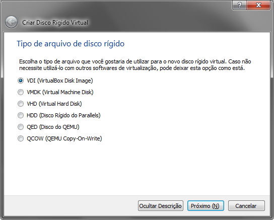 VirtualBox - Tipo de HD